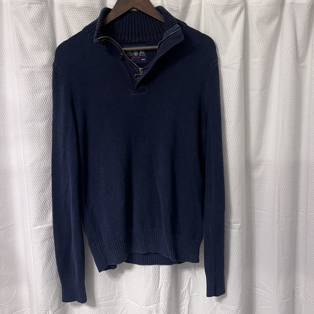 American Eagle 1/4 Zip Sweater Men M Faded Blue Athletic Fit Henley Y2K Style EC